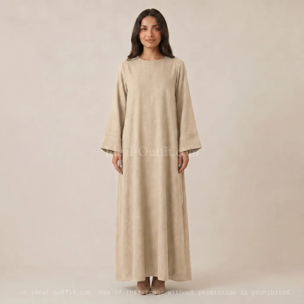 Abaya longue large ref:Ro2352lin  (Beige)