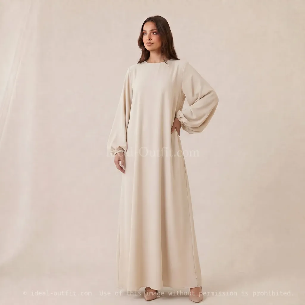 Robe abaya en soie de Médine 2370pk  (Beige)