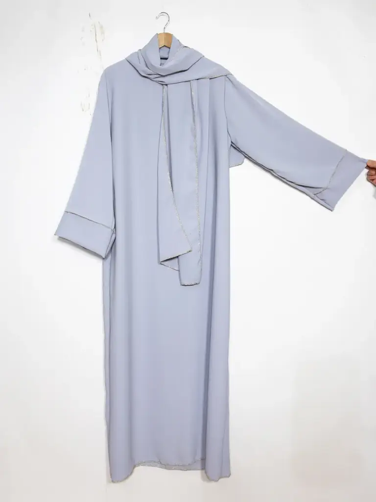 Abaya en soie de Médine pour femme ref:Ro2377pk (Light Grey)