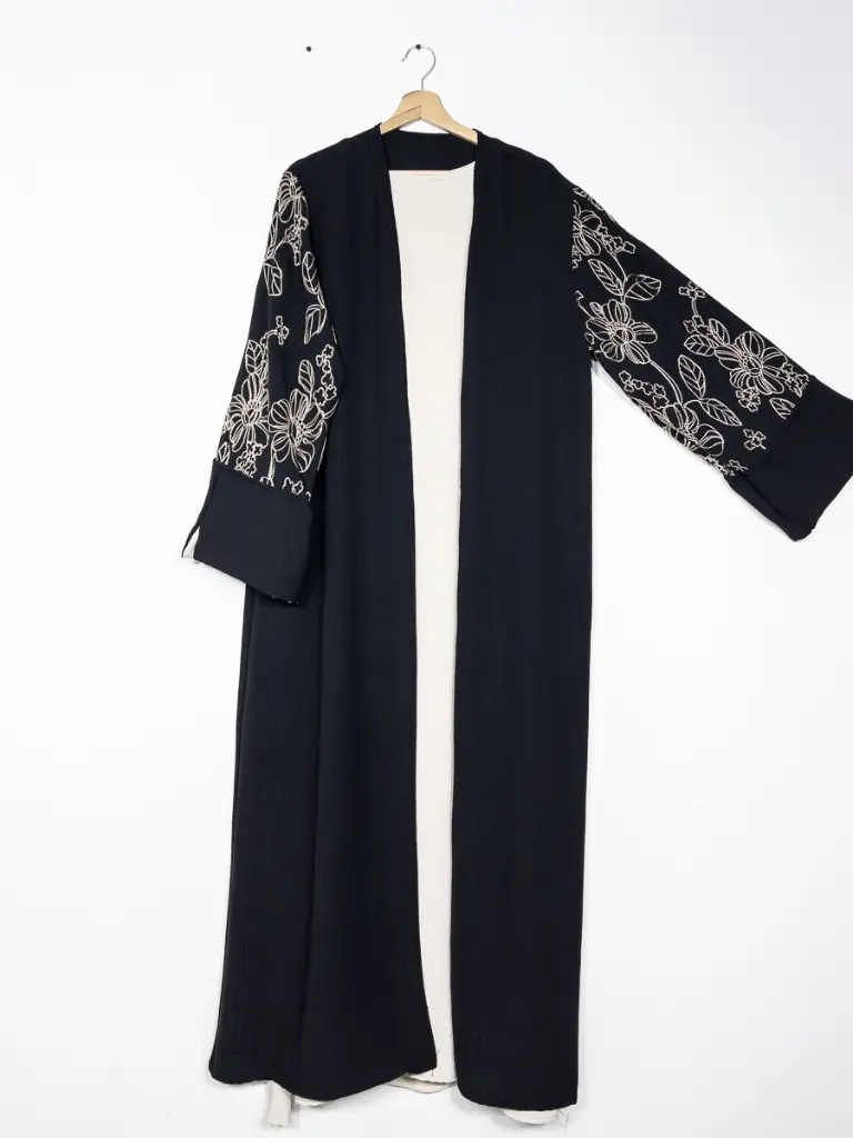 Ensemble 2pcs kimono broderies florales abaya ref:en2511jazz (Noir)
