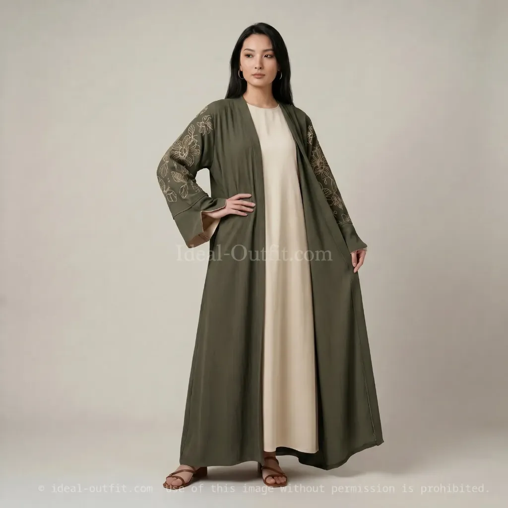 Ensemble 2pcs kimono broderies florales abaya ref:en2511jazz