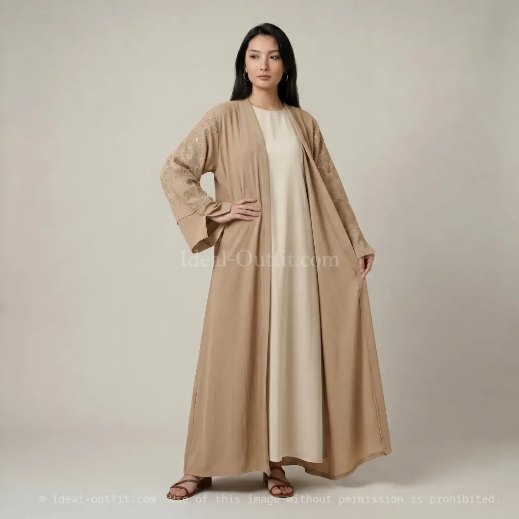 Ensemble 2pcs kimono broderies florales abaya ref:en2511jazz (Beige)