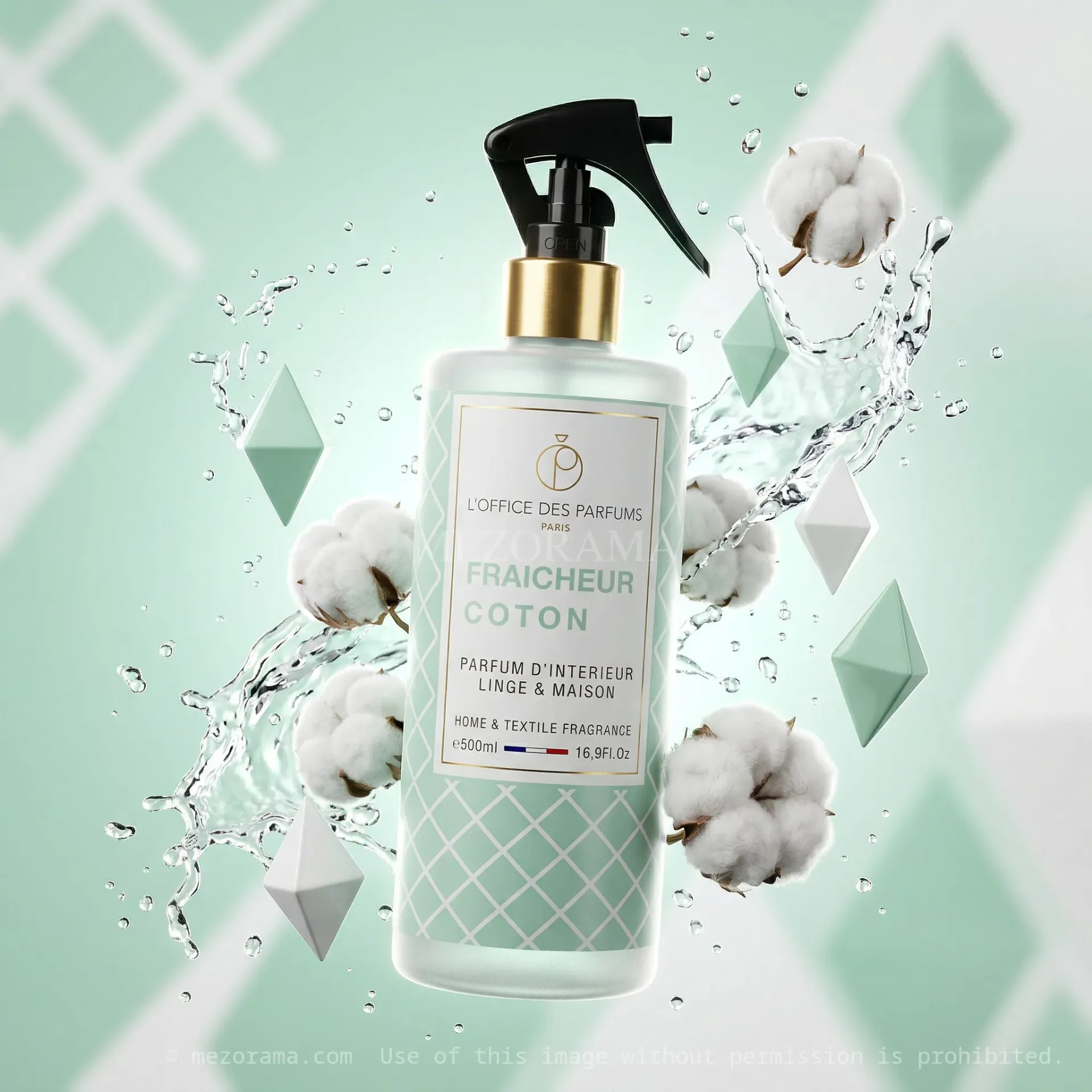 [PF_FRECHEUR_COTON_500ML] Parfum linge propre, Fraîcheur Coton, Parfum d'intérieur, 500ml