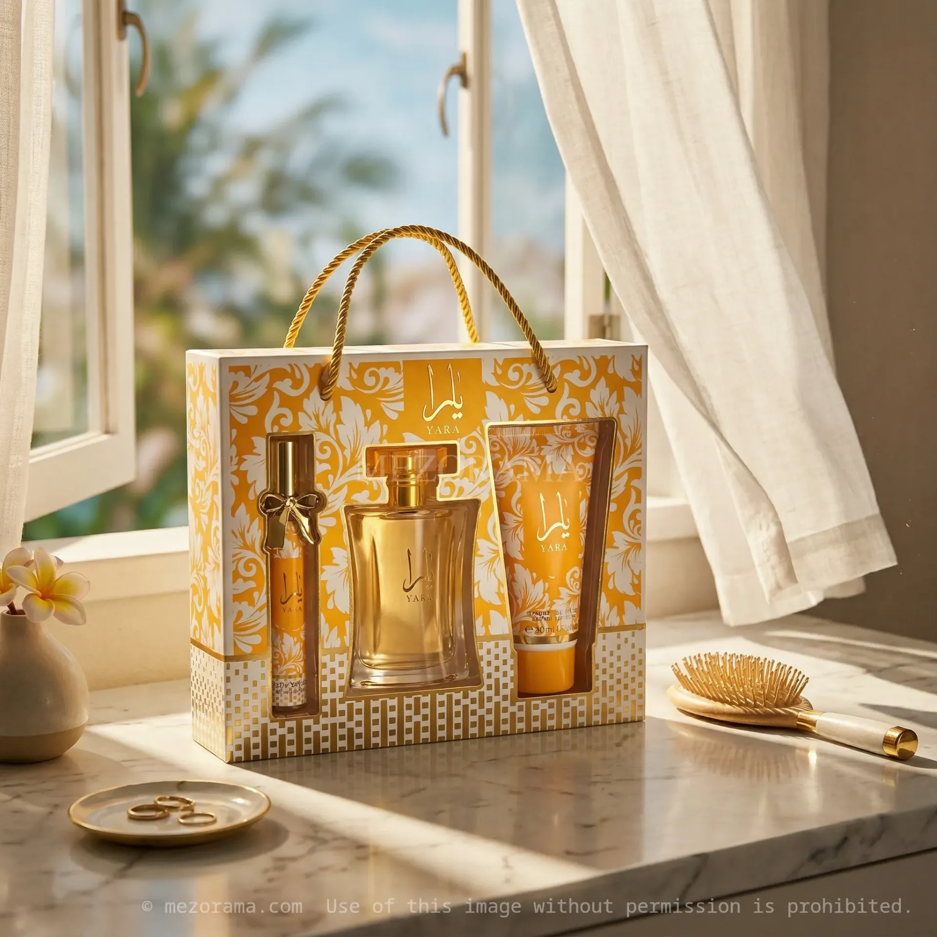 [COF_YARA_JAUNE_3P] Sillage exotique longue tenue, Yara, Édition Jaune, Coffret Parfum Brume et Lait, 3 pièces