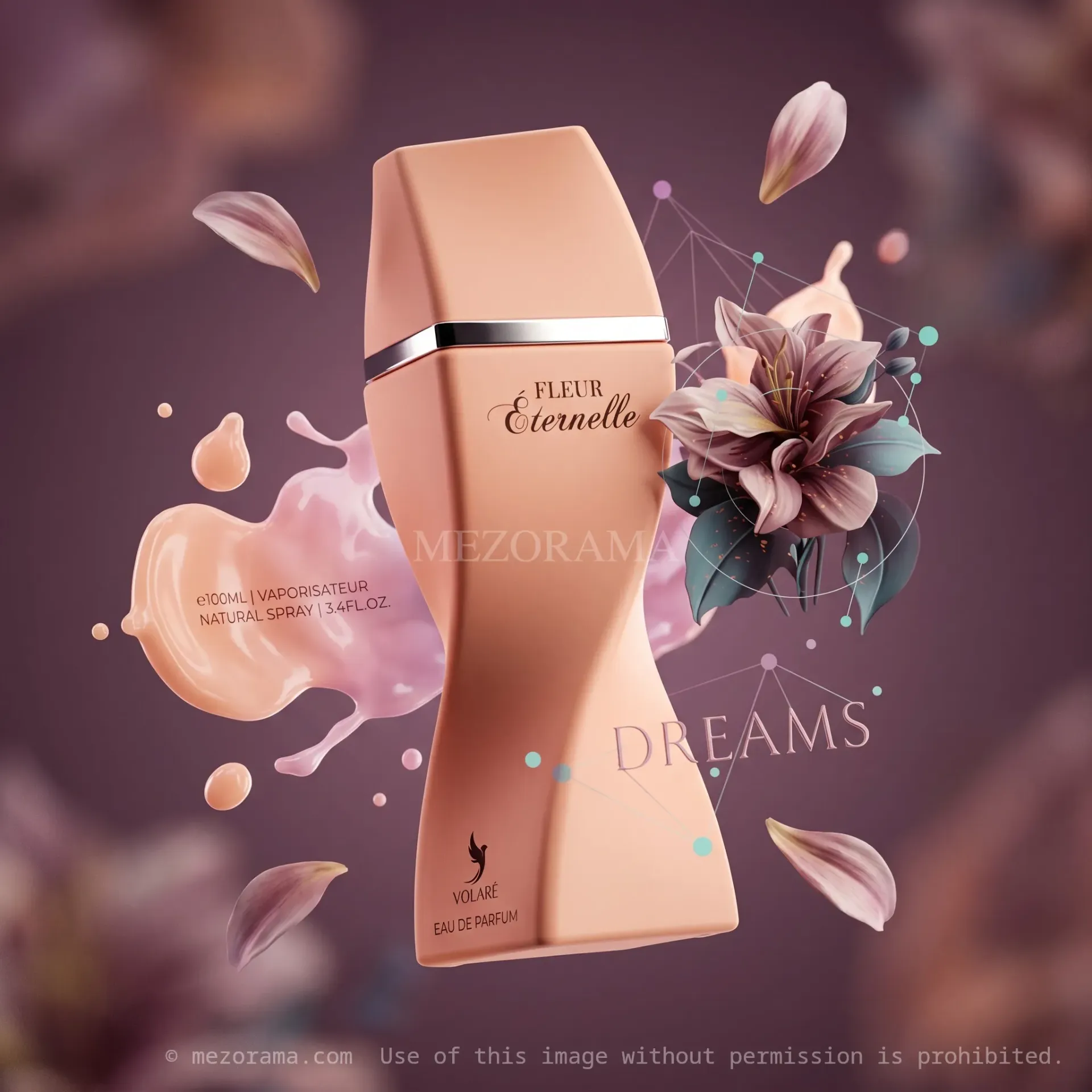 Douceur florale éternelle, Fleur Éternelle Dreams, Couleur Pêche, Eau de Parfum, 100ml